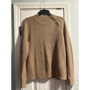 J Crew Factory Mockneck Sweater Womens XL Tan Pearl‎ Button Shoulder Knit